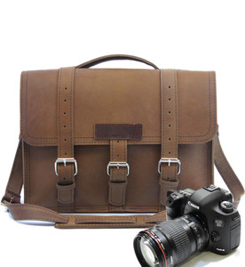 14" Medium Sonoma BuckHorn Camera Bag in Brown Oil Tanned Leather
