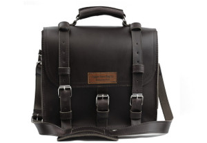 12" Small Lincoln Classic Satchel in Distressed Black Buffalo Leather