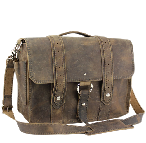 14" Medium Voyager Briefcase in Distressed Oil Tanned Leather