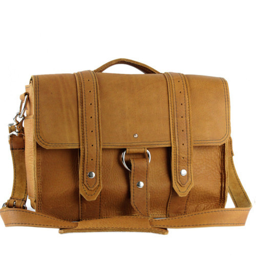 15" Large Sierra Voyager Laptop Bag in Tan Grizzly Leather