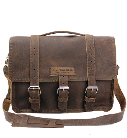 15" Large Sierra BuckHorn Laptop Bag in Chocolate Grizzly leather