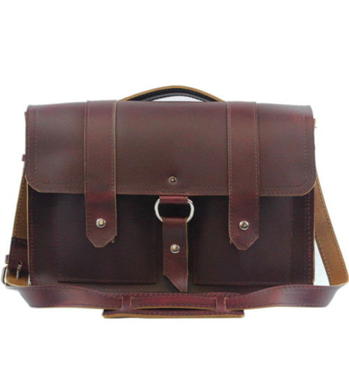 15" Large Classic Alpine Briefcase in Burgundy Red Napa Excel Leather
