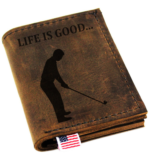 Life is Good Golf Roughman NewYorker Wallet in Distressed Tan Leather