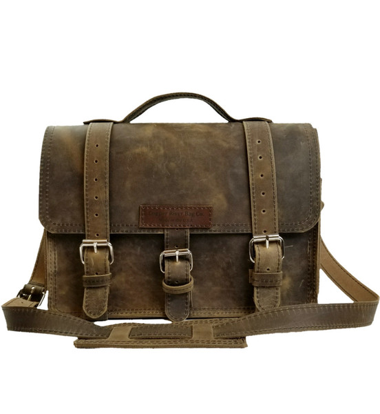15" Large Sierra BuckHorn Laptop Bag in Distressed Tan Oil Tan Leather