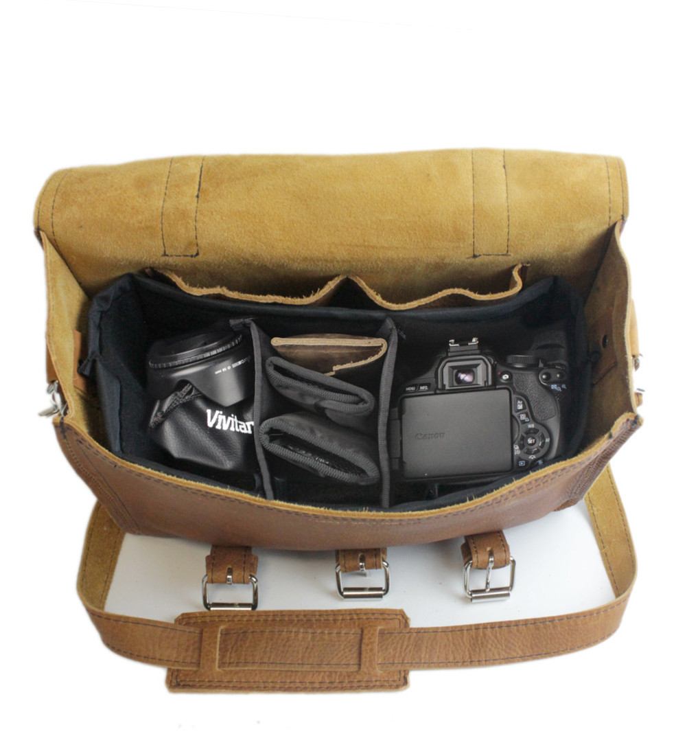 Made in USA Water Resistant DSLR Camera Bag: Leather Camera Bags