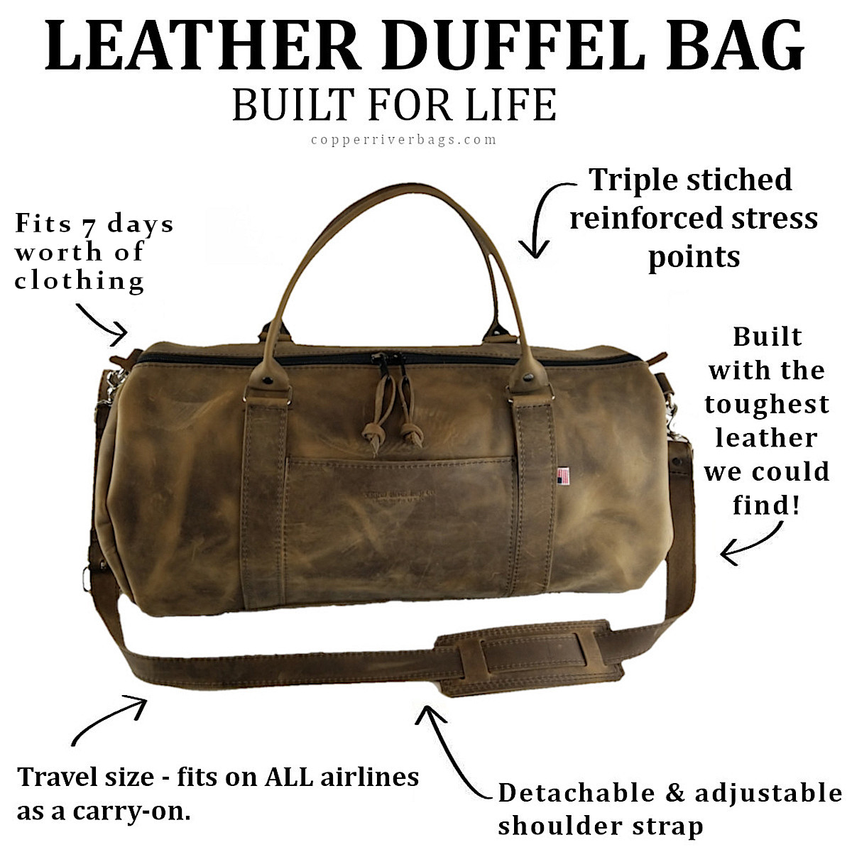 Distressed Leather Duffel Bag / Travel Bag- The Signature - Ranch Hand Store