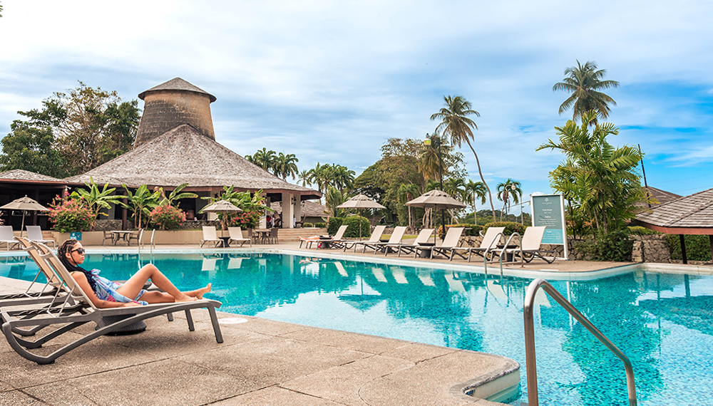 Pool at Mount Irvine Bay Resort, Tobago brought to you by Resort for a Day Relax on the pristine Mount Irvine Beach with a Mount Irvine Bay Resort day pass in Tobago.