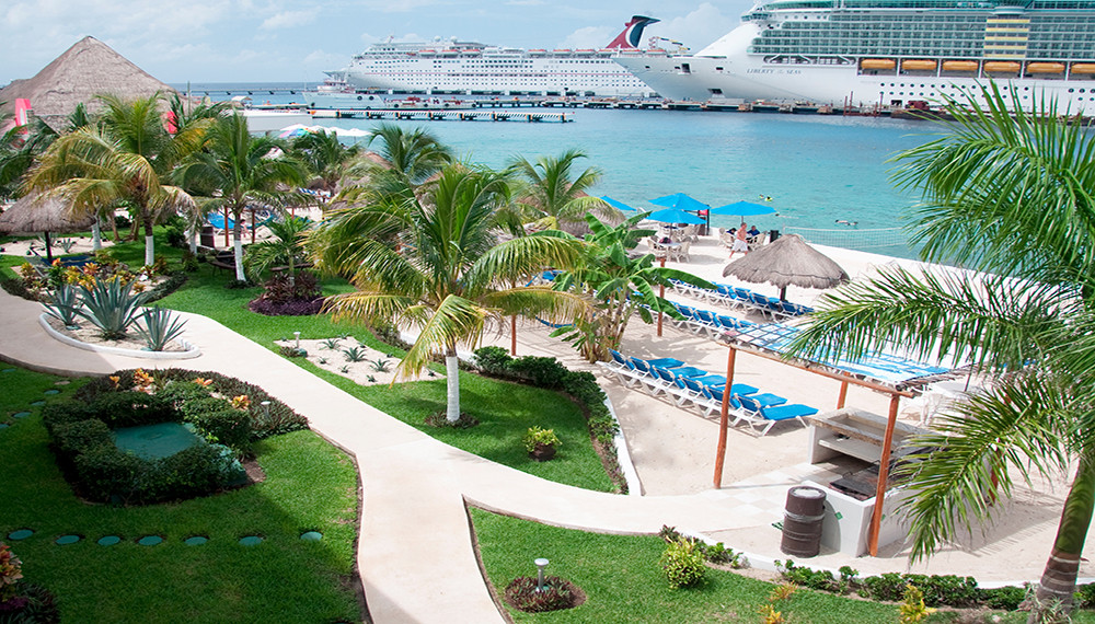 View of the cruise pier from El Cid Resort in Cozumel. 