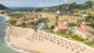 Aerial view of Marriott Resort & Royal Beach Casino beach area. 