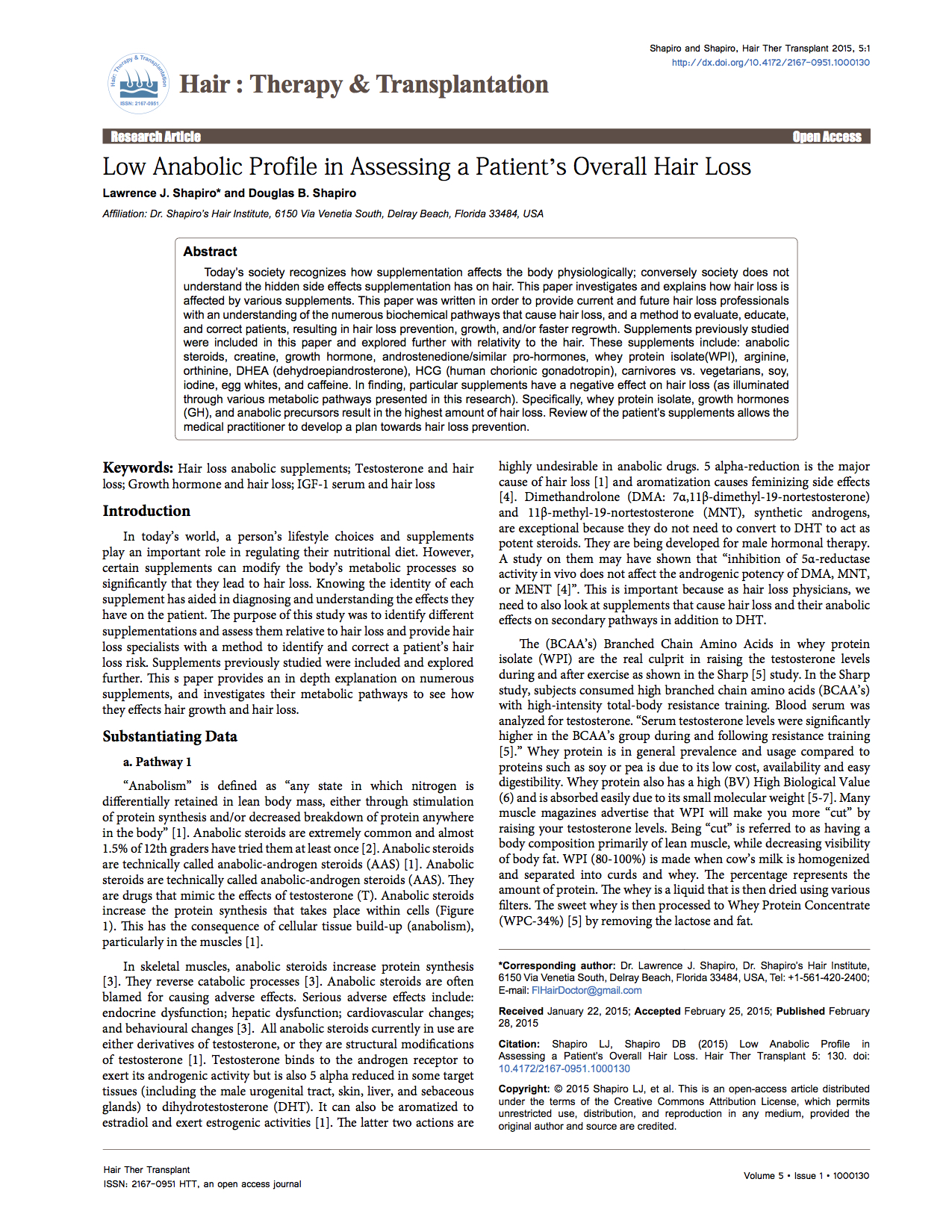 Low Anabolic Profile to screen for work out products that cause hair loss