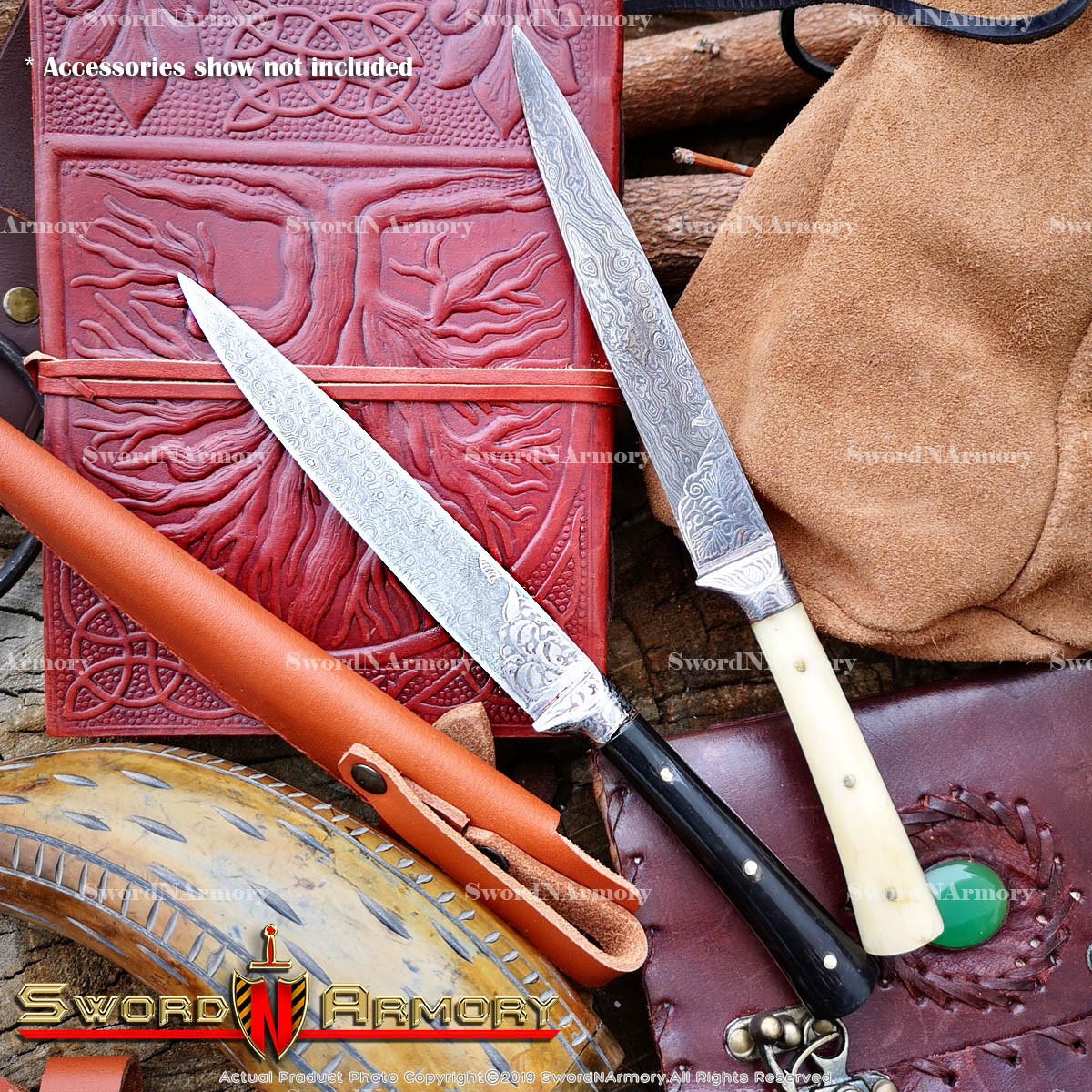 Folded Steel Damascus Handmade Fixed Blade Knife Cow Horn Handle Silver ...