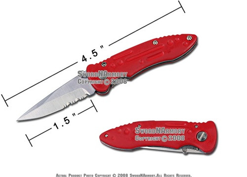 Red Pocket Folder Knife With Serrated Blade & Liner Lock