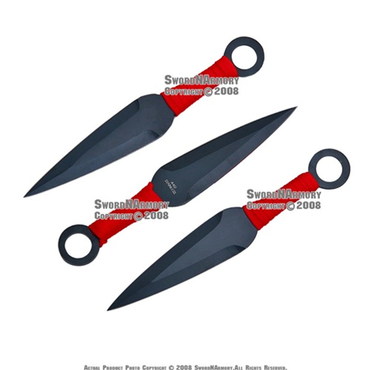 This is the Set of 3 Stainless Steel Anime Ninja Kunai with Sheath. The  blade of the Kunai have been constructed from 440 Stainless Steel with a  black finish. This listing is