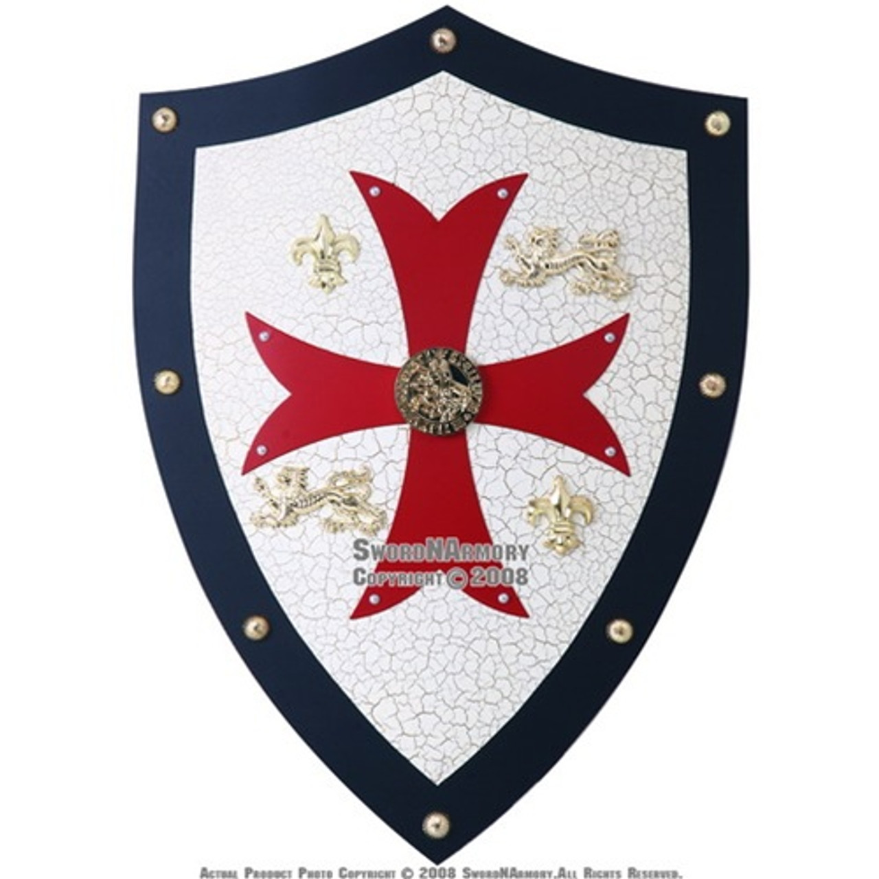 Medieval Knights Templar Royal Crusader Shield Armor Red Cross Lion with  Grid