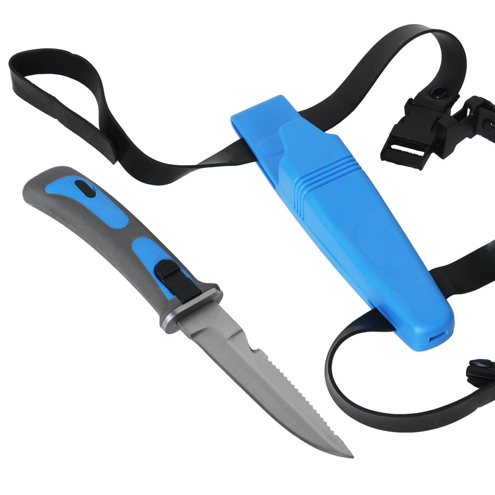 Diving Knife, 9Inch Rubber Grip with Secure Sheath and Leg Straps Serrated Underwater Scuba