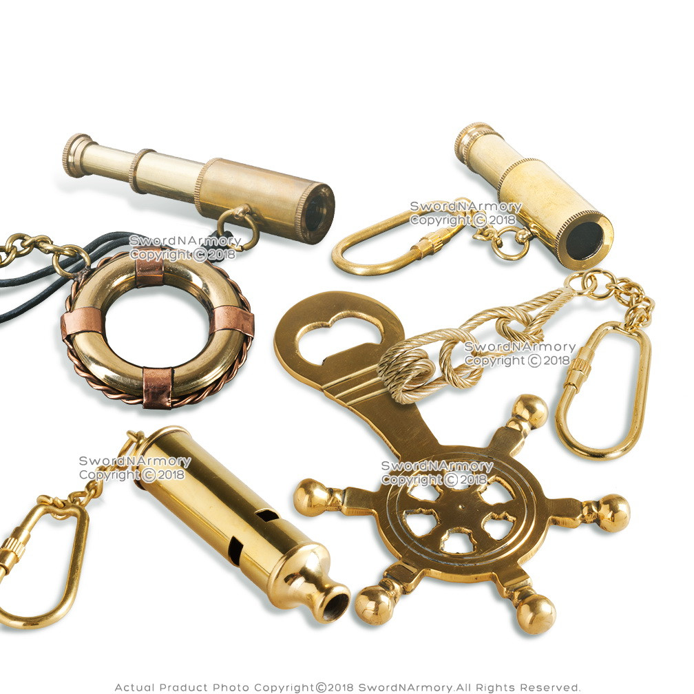 Set of 6 Handmade Brass Miniature Keychain Keyring Nautical Gift