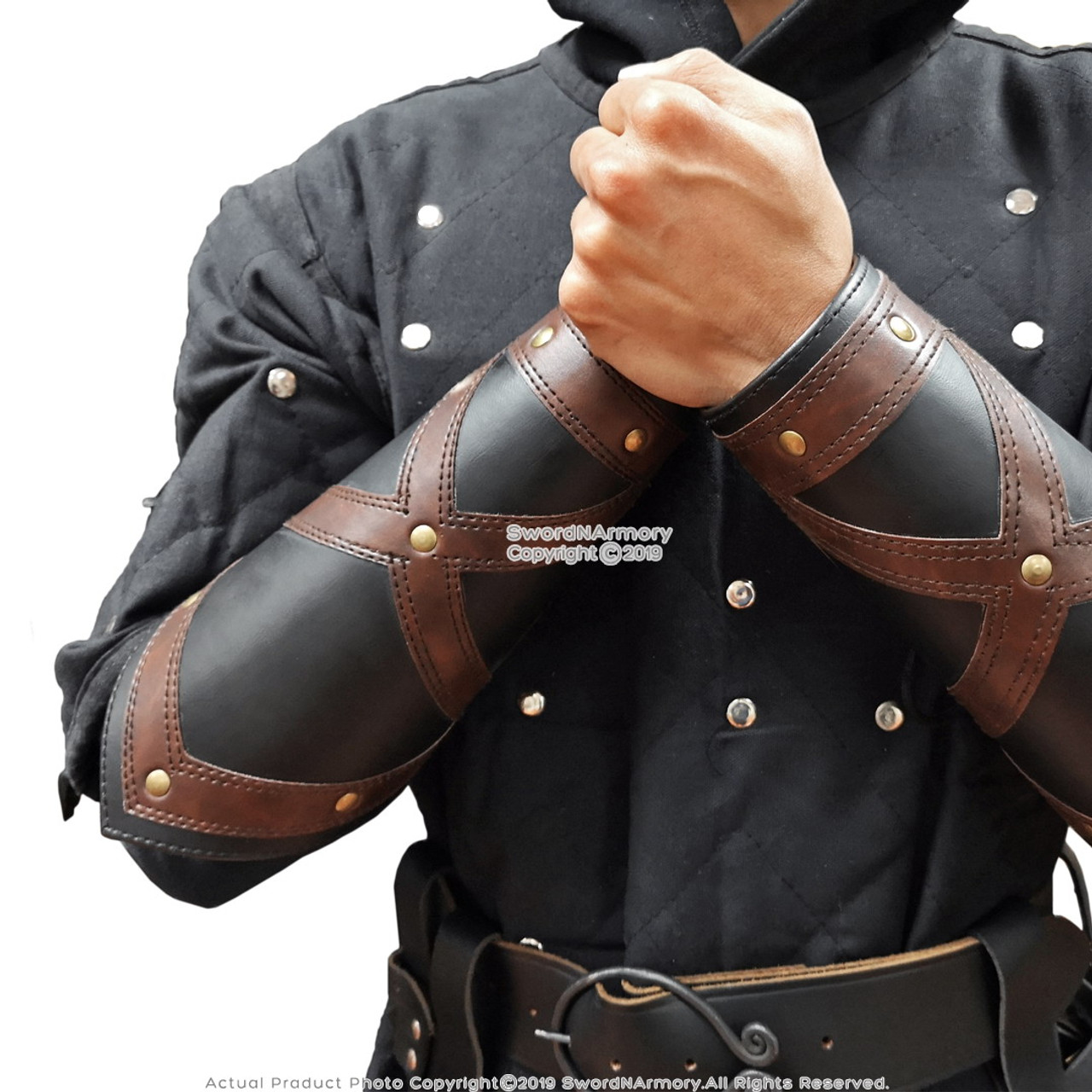 Set of 2 Medieval Leather Bracers /Archery Skirmisher Arm Guards Armour  Cosplay