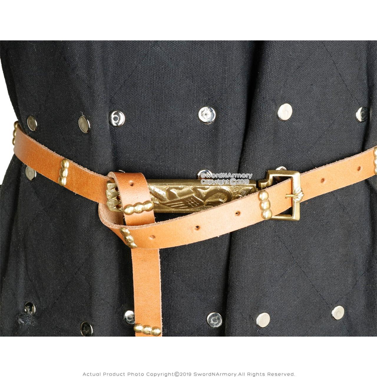 Medieval Leather Belt with Brass Buckle and Hinged End Genuine Leather ...