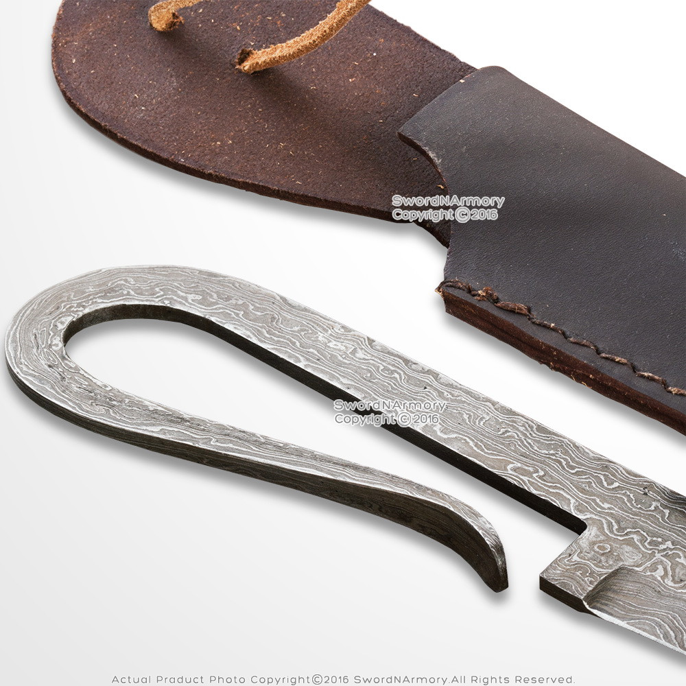 Folded Steel Damascus Medieval Fixed Blade Knife Curved Full Tang ...