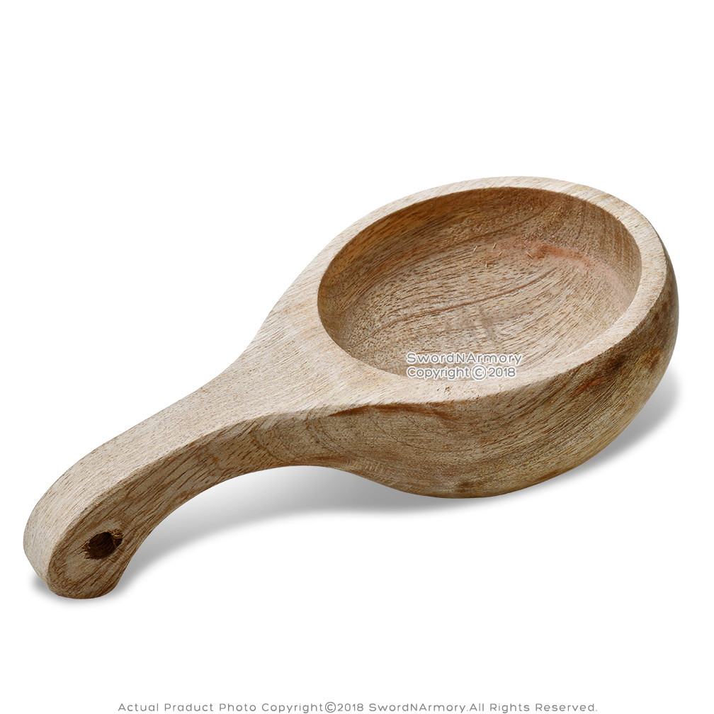 Vintage Medieval Wooden Bowl with Handle Renaissance Fair LARP Hand