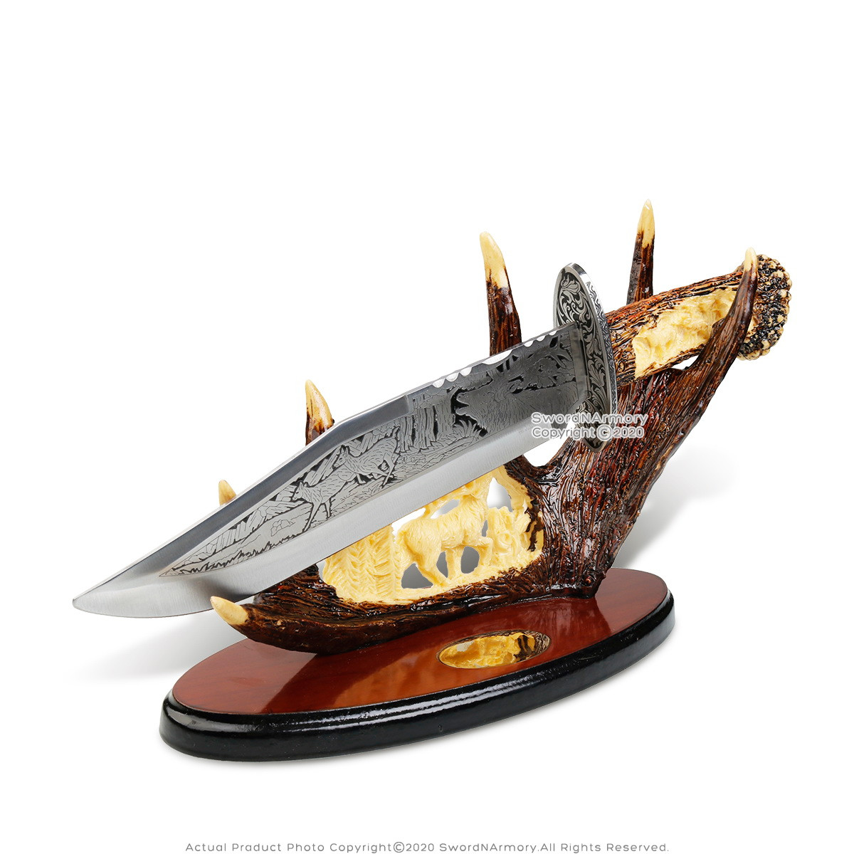 15" Deer Hunting Knife Decorative with Polyresin Deer Antler Display Stand