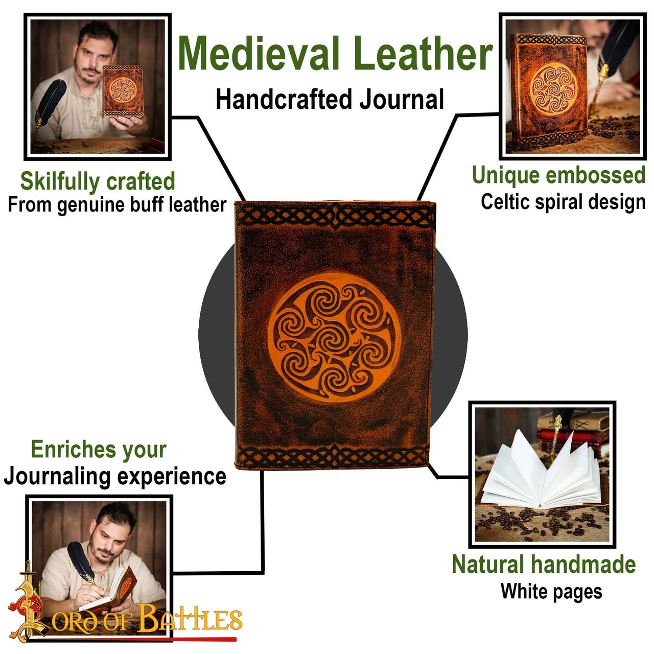 Medieval Journal with Celtic Spiral Design Handcrafted Genuine Leather ...
