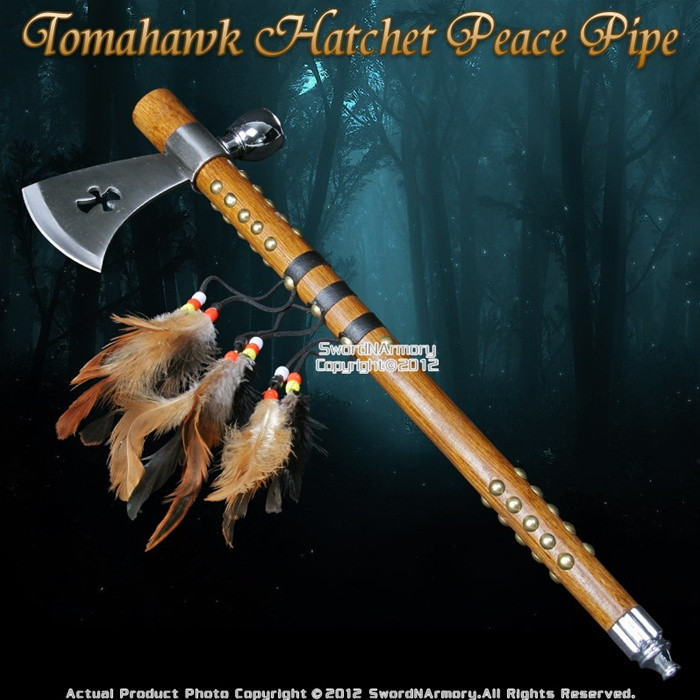 tobacco hatchet Indian Warrior Native American Tomahawk Hatchet Axe Peace Pipe Tobacco  Feathers
