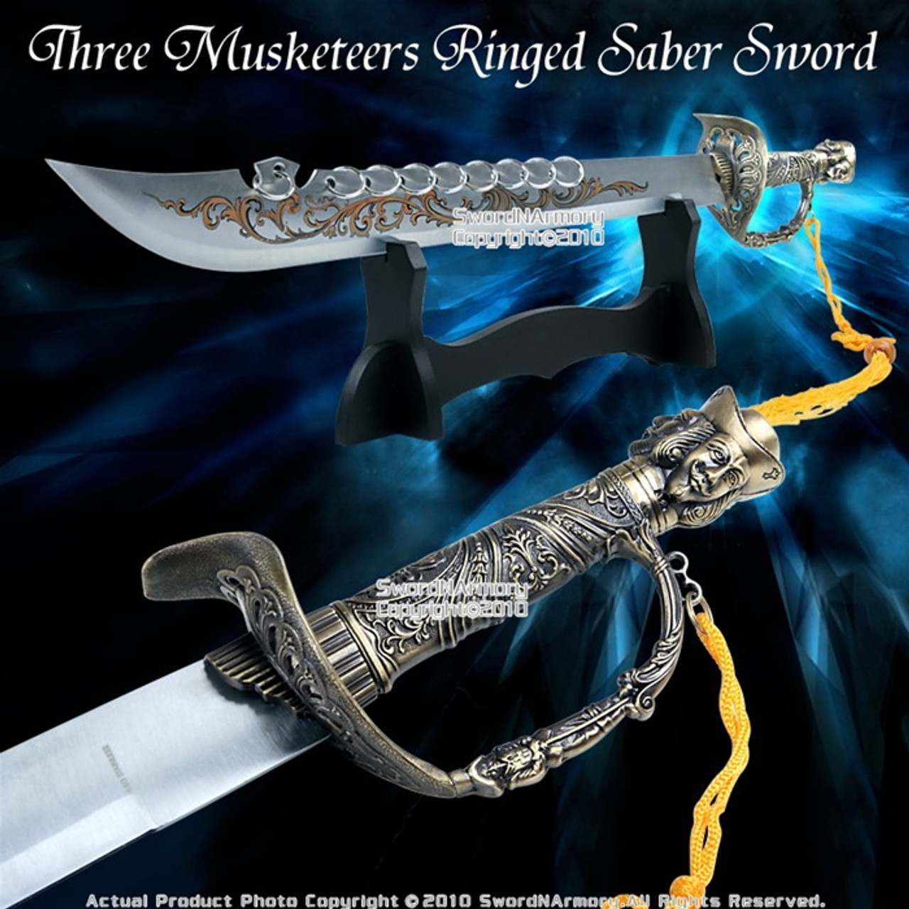 9 Rings Fearless Broad Sword Musketeers Saber W Stand