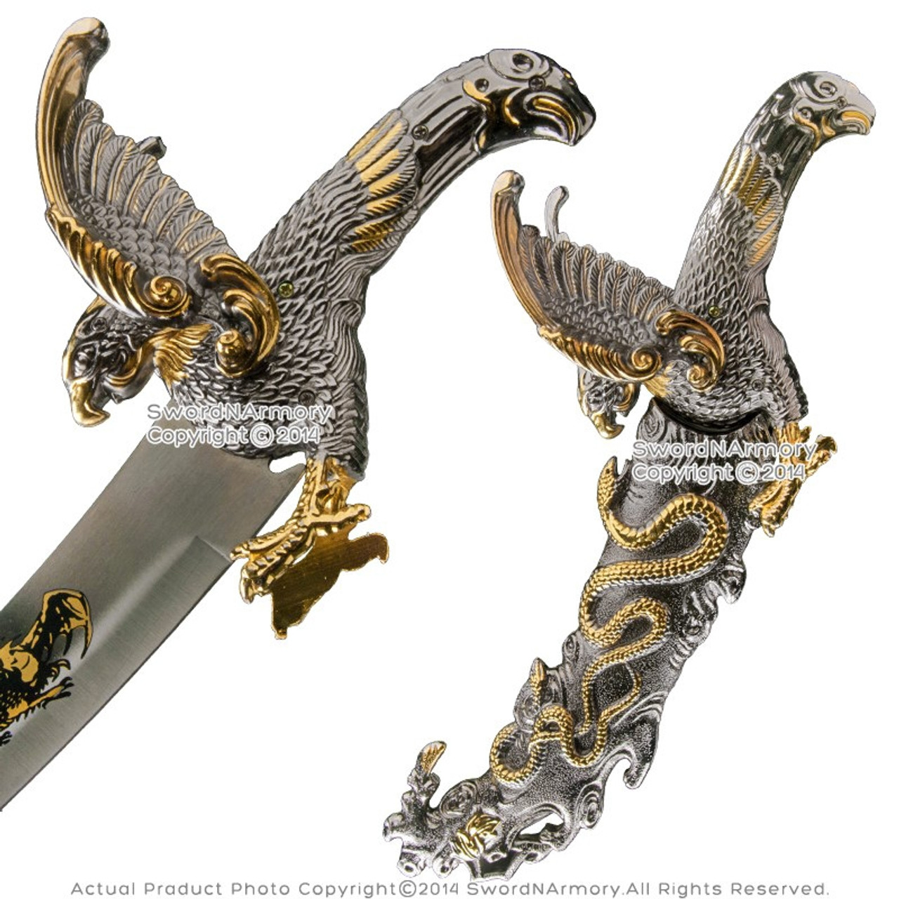 13 Two Tone Golden Twin Eagles Snake Fantasy Dagger Blade Short Sword Gift