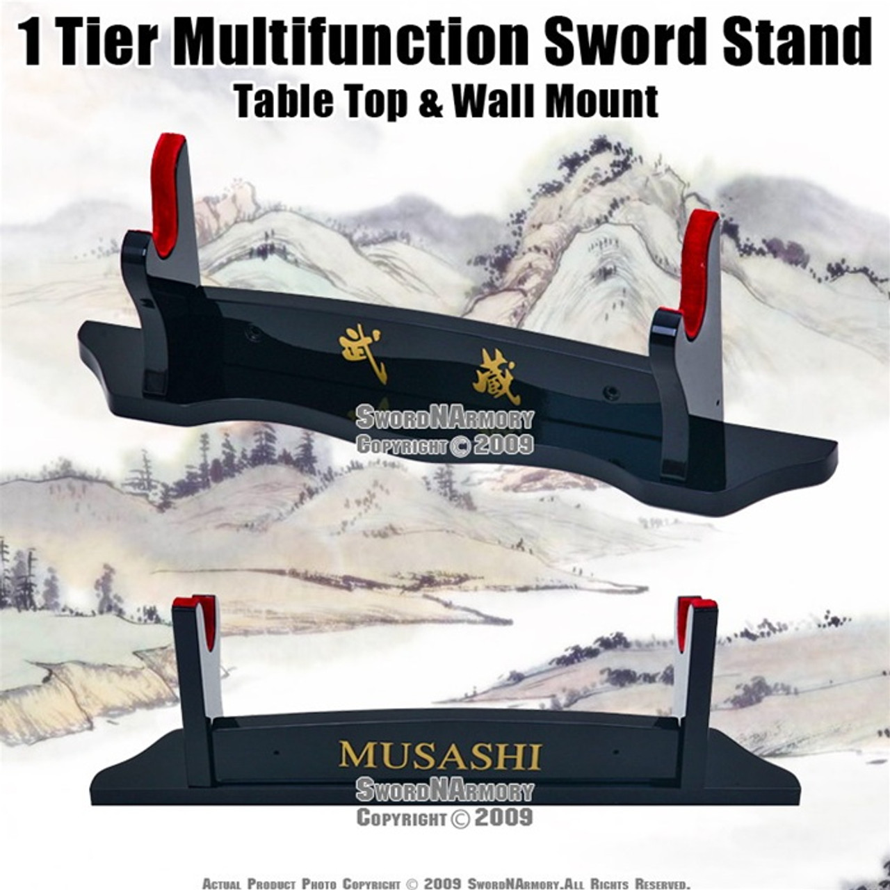 1 Tier Multifunction Samurai Katana Sword Stand Table Top & Wall Mount 