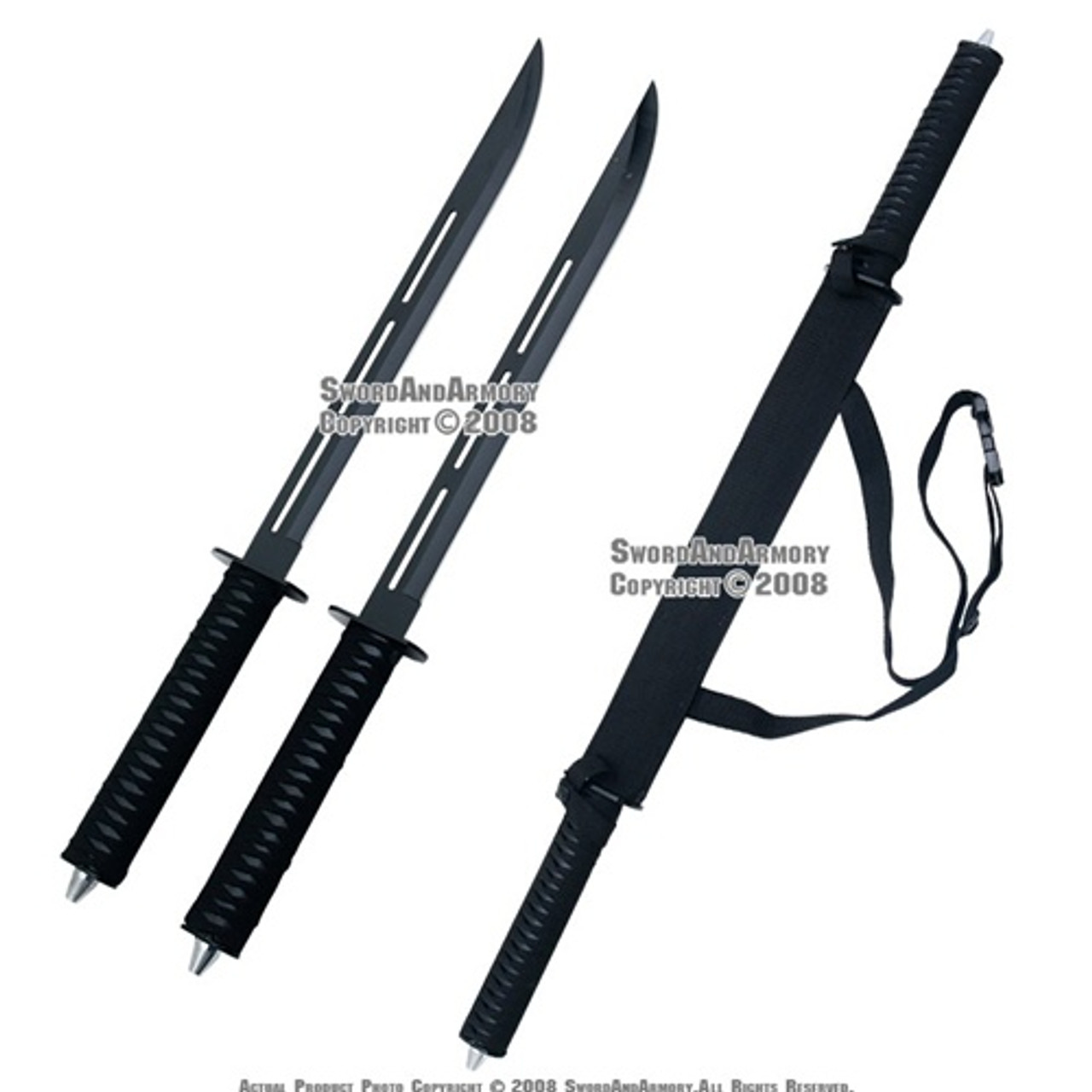 Dual Black Out Ninja Swords Two In One Sheath