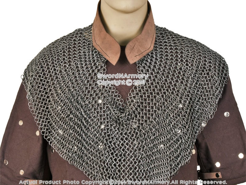 Medieval Chainmail Aventail Neck Protector w/ High Tensile Rings