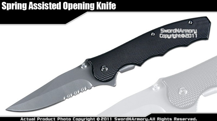 Spring Assisted Opening Drop Point Folder Serrated Knife