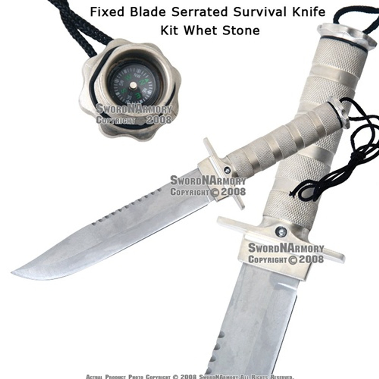 14 Fixed Blade Serrated Hunting Survival Knife With Kit