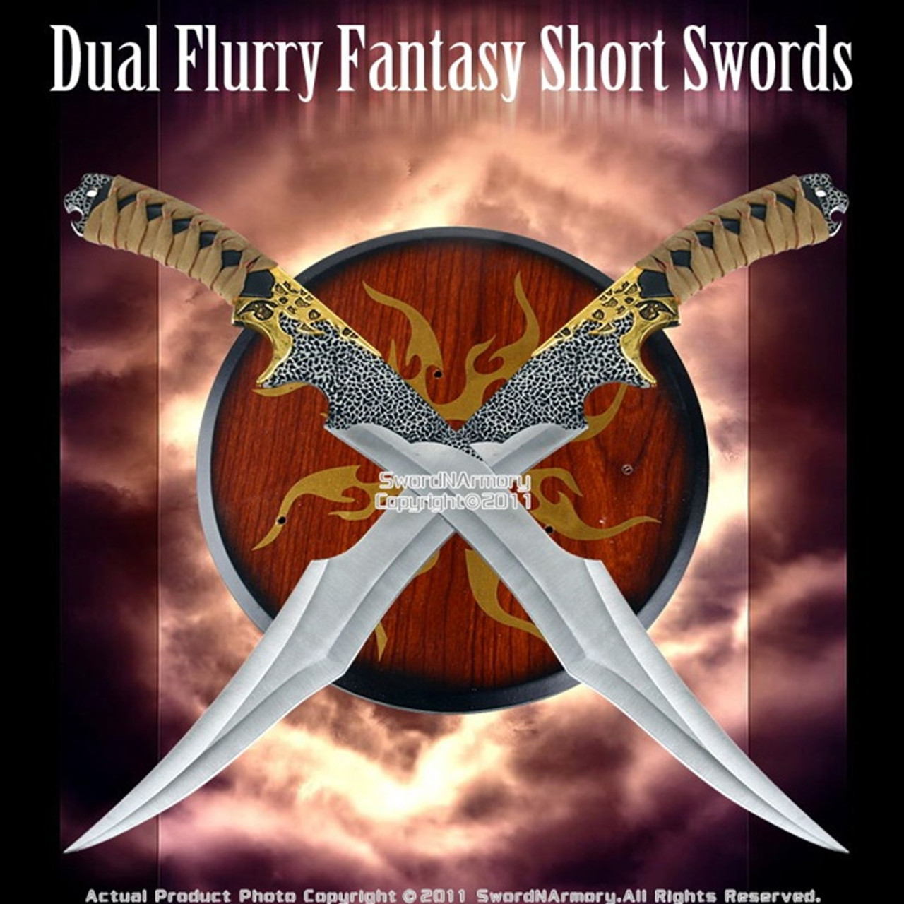 Dual Flurry Fantasy Short Swords Dagger w/ Plaque