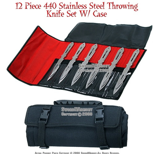 12 Pcs 9" 440 Stainless Steel Throwing Knife Set With Case 1 Sword N