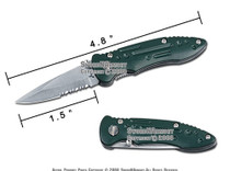 Green Pocket Folding Knife With Serrated Blade, Liner Lock