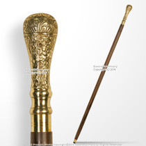 Buy Handcrafted Sheesham Wood Walking Stick With Brass Handle