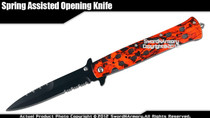 Red Camo Stiletto Assisted Open Folding Pocket Knife Serrated w/ Glass Breaker