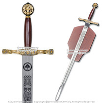 King Arthur Excalibur Medieval Crusader Knights Long Sword Movie Replica w/ Plaq