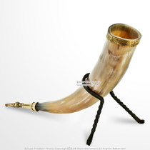 Natural Style Viking Drinking Horn Medieval Renaissance Cup with Iron Stand SCA Reenactment