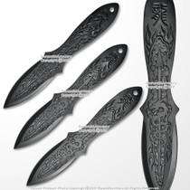 9" Long 3 Pcs Black Dragon Throwing Knife Set Full Tang Fixed Blade with Pouch