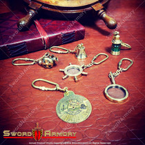 Set of 6 Handmade Brass Miniature Keychain Keyring Nautical Gift Souvenir Calendar Car Ship Cannon Sail Wheel Shipbell