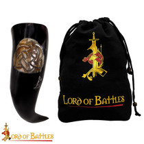 Drinking Horn with Engraved Celtic Knotwork Handcrafted Genuine Ox Horn