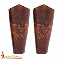 Genuine Leather Bracers with Embossed Fantasy Dragon Design 2