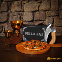 The Authentic MYTHROJAN Viking Pizza Axe : Stainless Steel Medieval Pizza Cutter Axe Mezzaluna Ulu Rocking Pizza Gift Knife