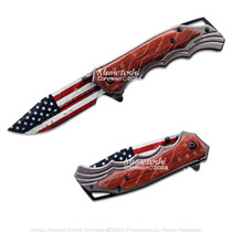 Munetoshi USA Flag 3.25" Stainless Steel Blade Wooden Handle American Flag Pocket Knife Belt Clip Folding Tool