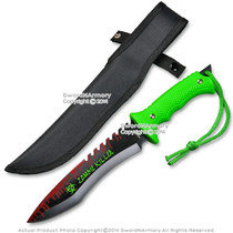 13" Zombie Killer Tactical Fixed Blade Knife Neon Green Glass Breaker and Sheath