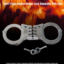 Steel Triple Hinged Double Lock Handcuffs With Case 1 Steel Triple Hinged Double Lock Handcuffs With Case 1