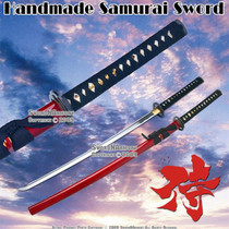 Red Handmade Practical Katana Samurai Sword with Musashi Guard Sharp Blade